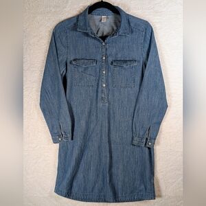 619-Old Navy Blue Long Sleeve Denim‎ Dress